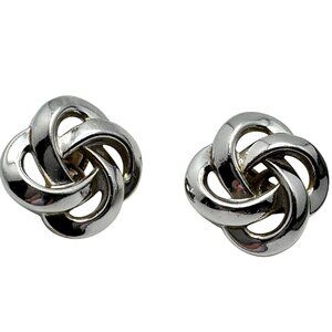 Vintage Crown Trifari Silver Gold Tone Knot Clip Earrings Signed Jewelry